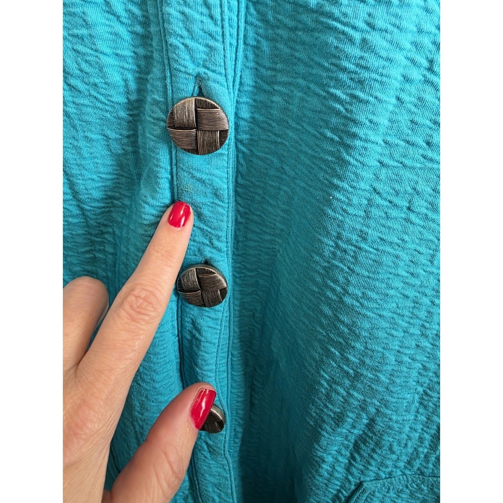 Soft Surroundings Art To Wear Jacket Sz M Cardigan CottonSeersucker Blue Buttons - Picture 7 of 7